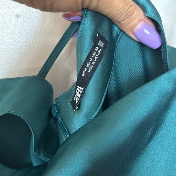 Zara Satin Slip Style Wrap Dress with Gold Chain Detailing on Straps - Picture 13 of 13